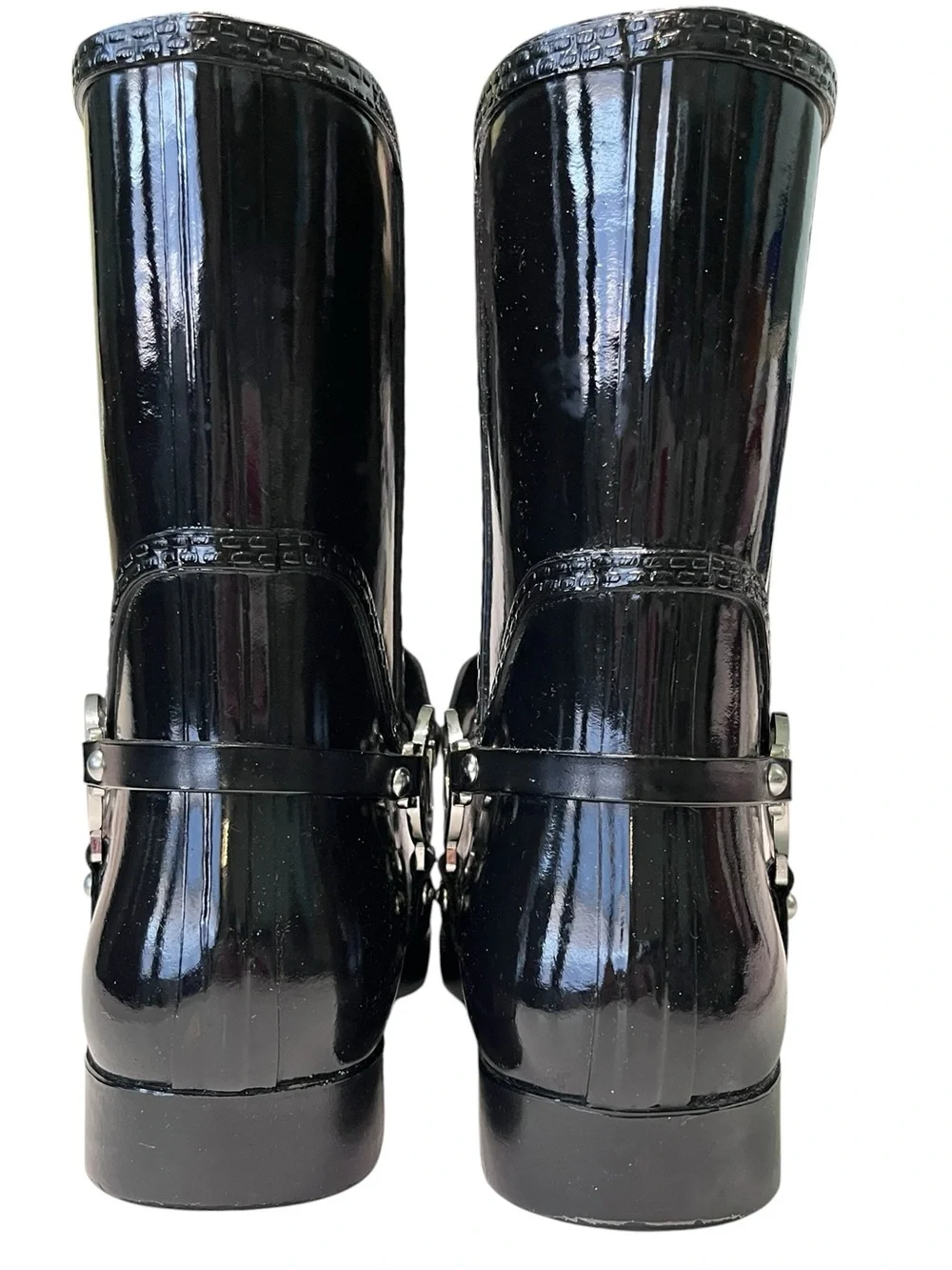 MICHAEL KORS Fulton Rubber Slip-On Rain Boots Booties Glossy Black Silver Logo 8